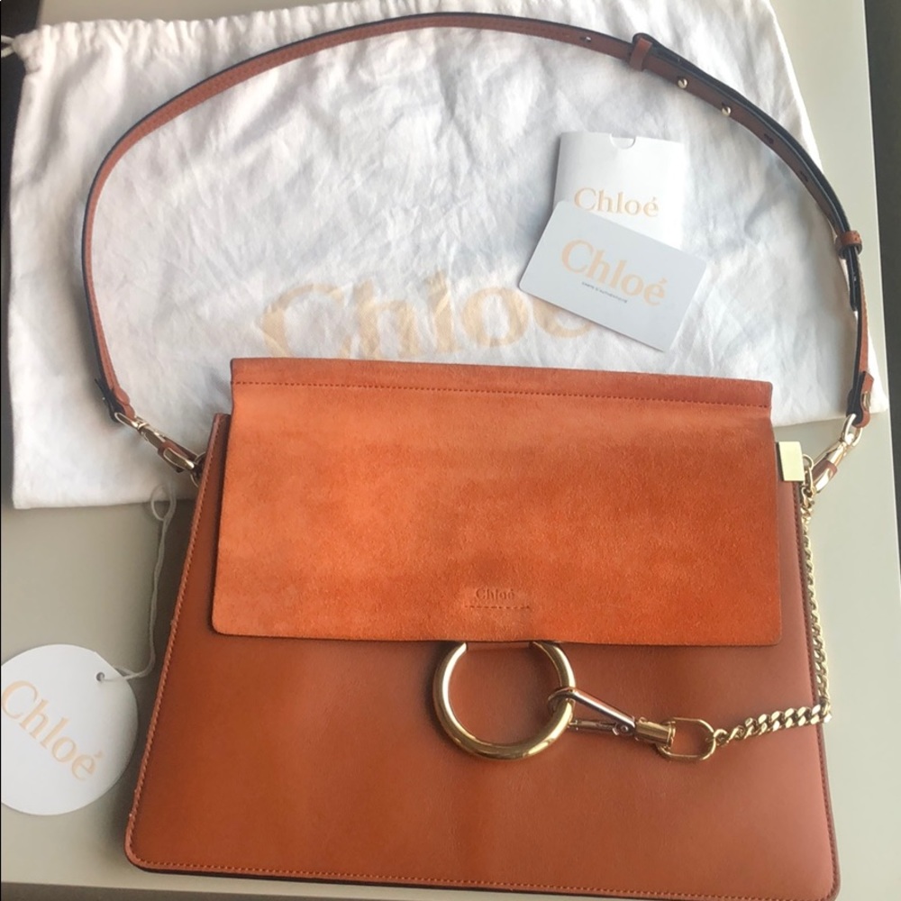 SALE🦋 Chloe Faye Shoulder Bag Medium Tobacco